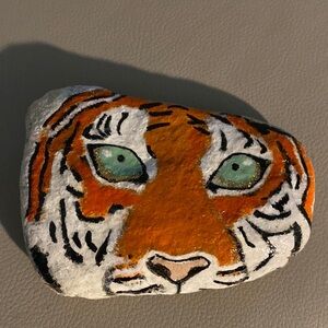 Hand painted natural rock 4” x3” Tiger